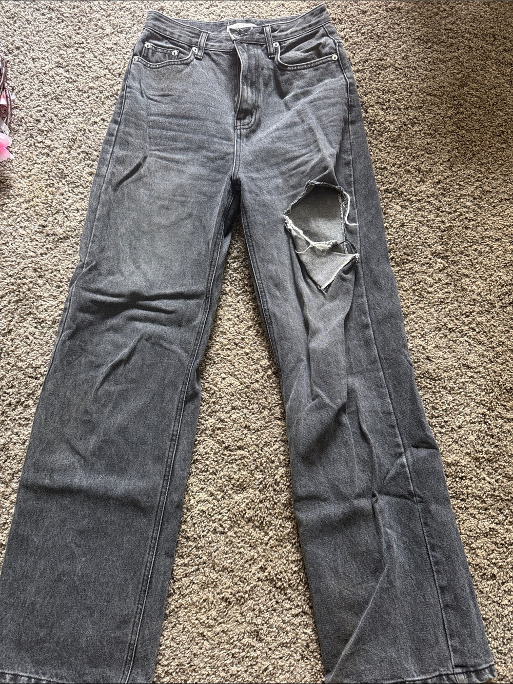 12th Tribe Black-Wash Wide Leg Jeans with Knee Distress